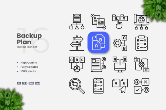 Backup Plan Outline Icons for Modern Graphic Design