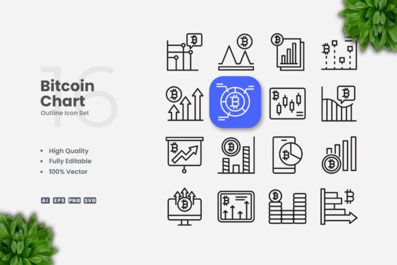 Bitcoin Chart Outline Icons - Clean Graphics for Modern Branding