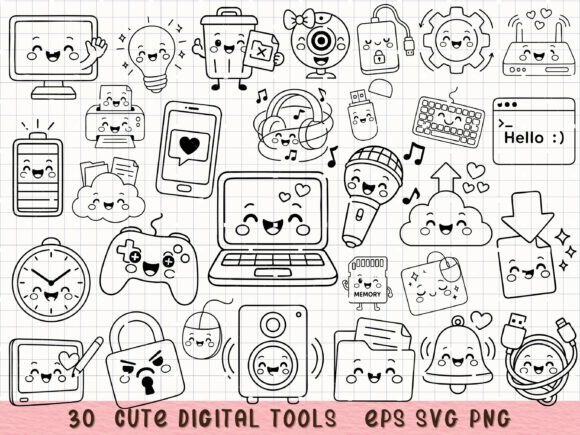 Cute Digital Tools SVG Tech Clipart for Creative Projects