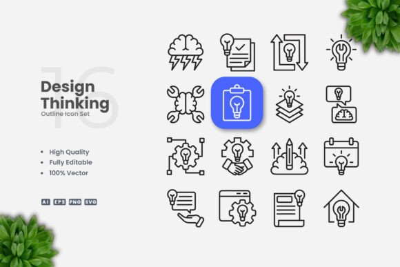 Design Thinking Outline Icons for Crafting and Graphics