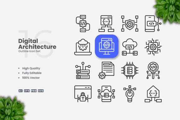 Digital Architecture Outline Icons Graphics