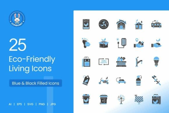 Eco-Friendly Living Blue Black Icons for Crafting