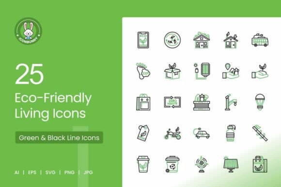 Eco-Friendly Living Green Black Icons for Branding and Marketing