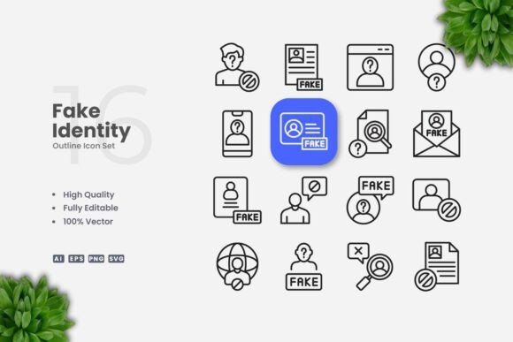 Fake Identity Outline Icons - Clean Graphics for Handmade Creations