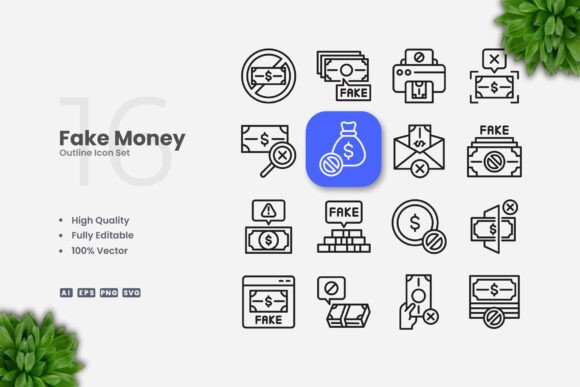 Fake Money Outline Icons Graphics