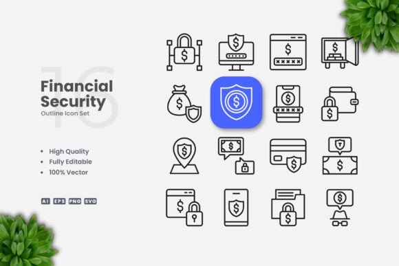 Financial Security Outline Icons Graphics