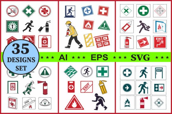 Fire Safety Emergency Exit Vector Set for Graphics and Illustrations