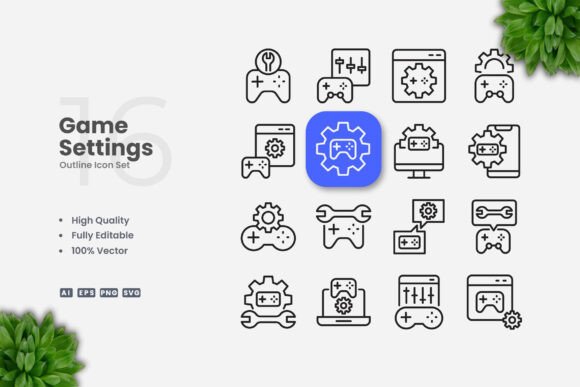 Game Settings Outline Icons Graphics