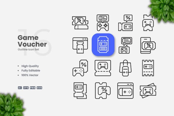 Game Voucher Outline Icons: Clean Graphics for Modern Web Design