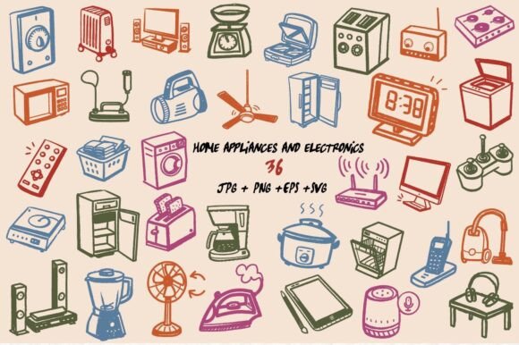 Hand Drawn Home Electronics Icons SVG for Creative Projects