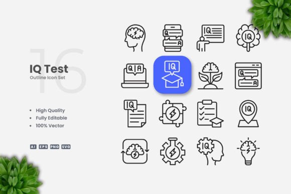 Iq Test Outline Icons Graphics for Handmade Creations