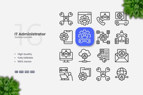 IT Administrator Outline Icons: Clean Graphics for Modern Branding