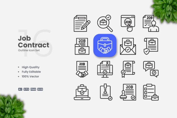 Job Contract Outline Icons for Modern Design Projects