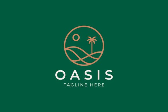 Linear Oasis Logo Desert Dune Palm Dates Graphics