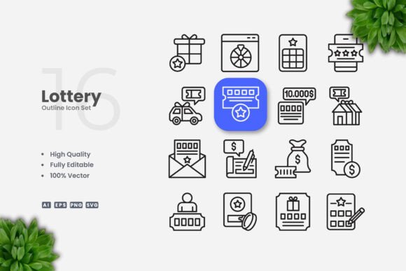 Lottery Outline Icons for Commercial Design