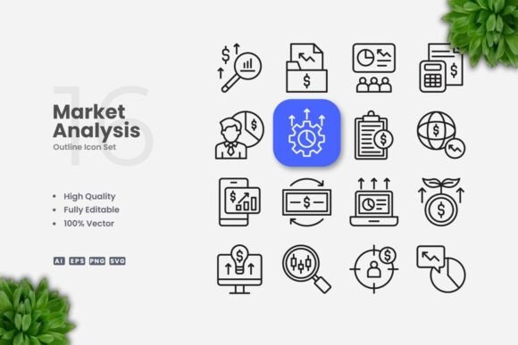 Market Analysis Outline Icons for Digital Product Creation