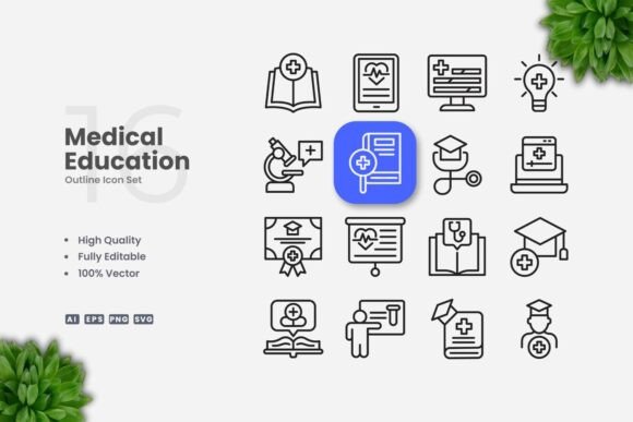 Medical Education Outline Icons - Clean Graphics for Content Publishing