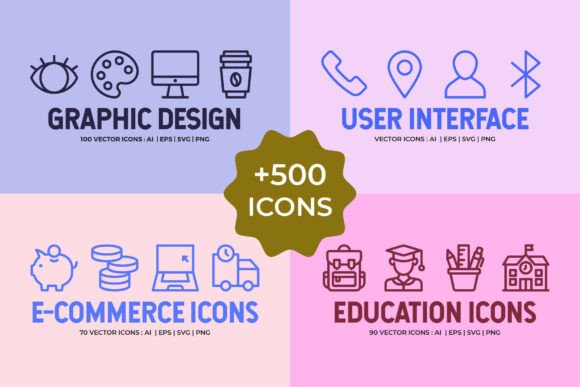 Mega Bundle 500 Vector Line Icons – A Graphic Design Asset for Modern Web Content