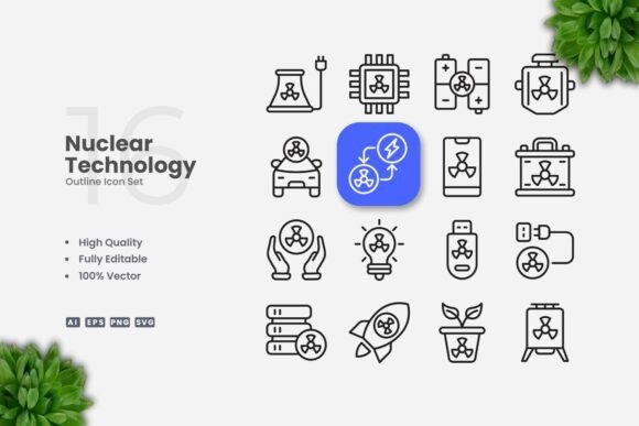 Nuclear Technology Outline Icons Graphics