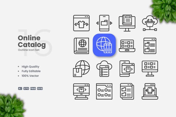 Online Catalog Outline Icons for Modern Branding and Marketing