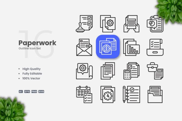 Paperwork Outline Icons - Clean Graphics for Digital Selling