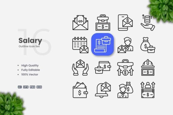 Salary Outline Icons Review for Embroidery Projects