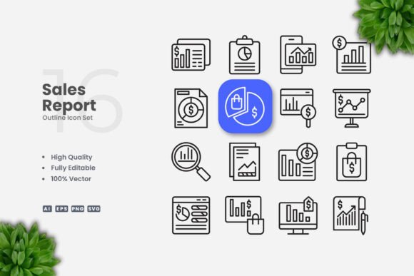Sales Report Outline Icons - Clean Graphics for Handmade Creations