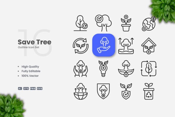 Save Tree Outline Icons for Local Business Branding