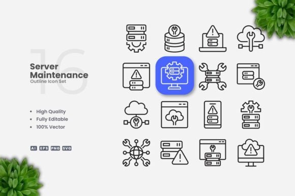 Server Maintenance Outline Icons for Small Business Branding