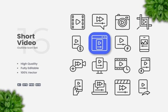 Short Video Outline Icons for Modern Branding and Marketing