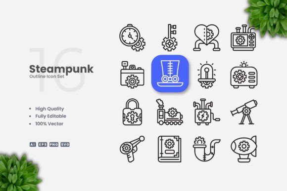 Steampunk Outline Icons Review for Embroidery Projects