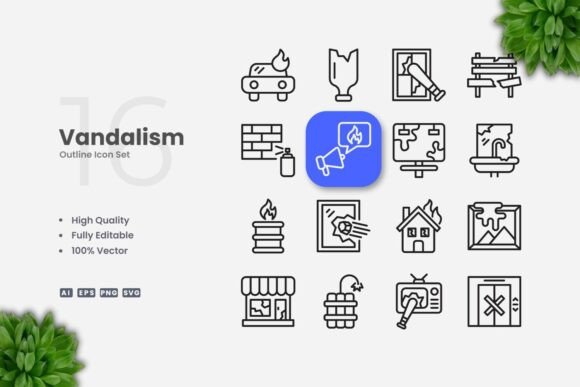 Vandalism Outline Icons: A Versatile Graphic Asset for Designers