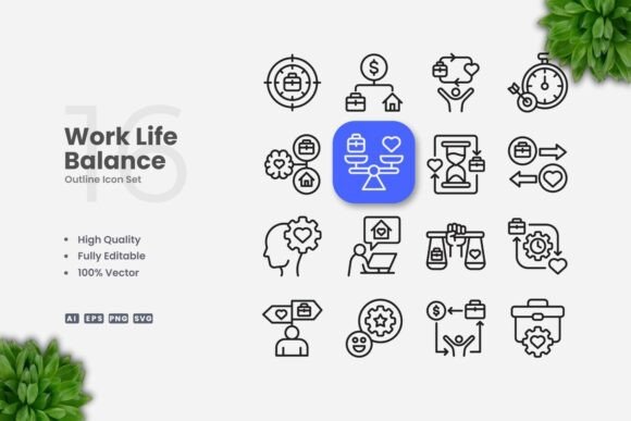 Work Life Balance Outline Icons for Modern Graphic Design