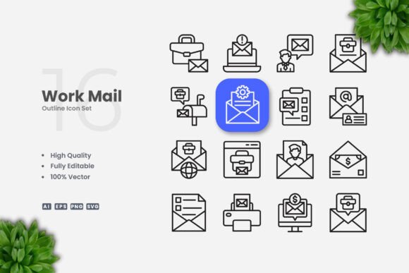Work Mail Outline Icons Review for Embroidery Projects