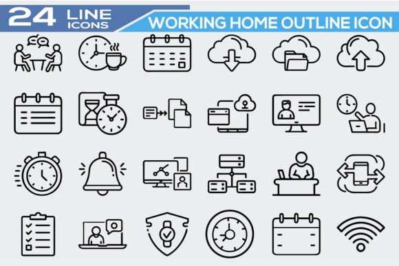 Working from Home Outline Icon Set Review